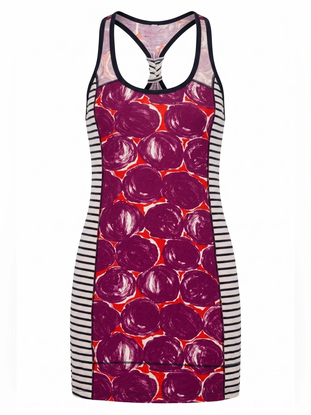 Tory Burch Purple Floral Fit-and-Flare Mini Dress with Black & White Stripes
